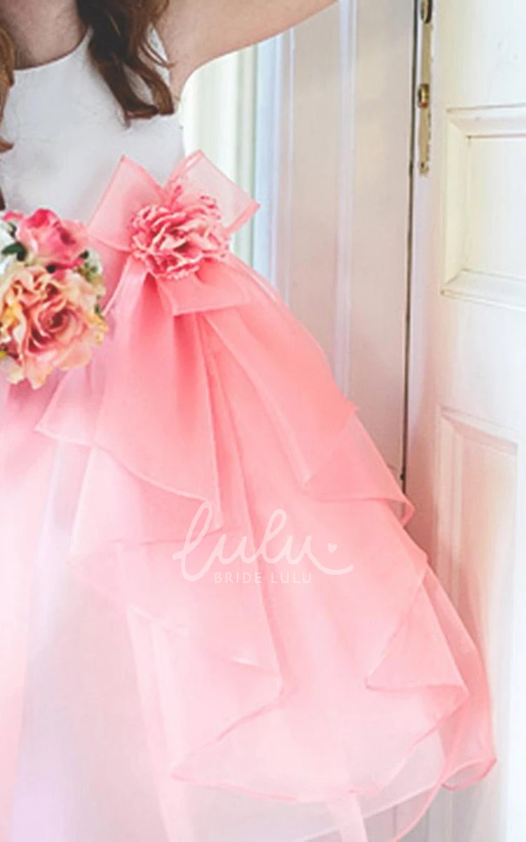 Organza and Satin Tea-Length Flower Girl Dress with Bow Classy Dress for Girls