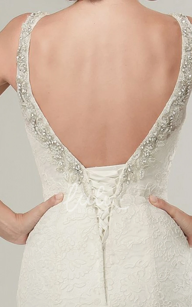 Sleeveless V-Neck Mermaid Lace Wedding Dress with Beading Unique Bridal Gown