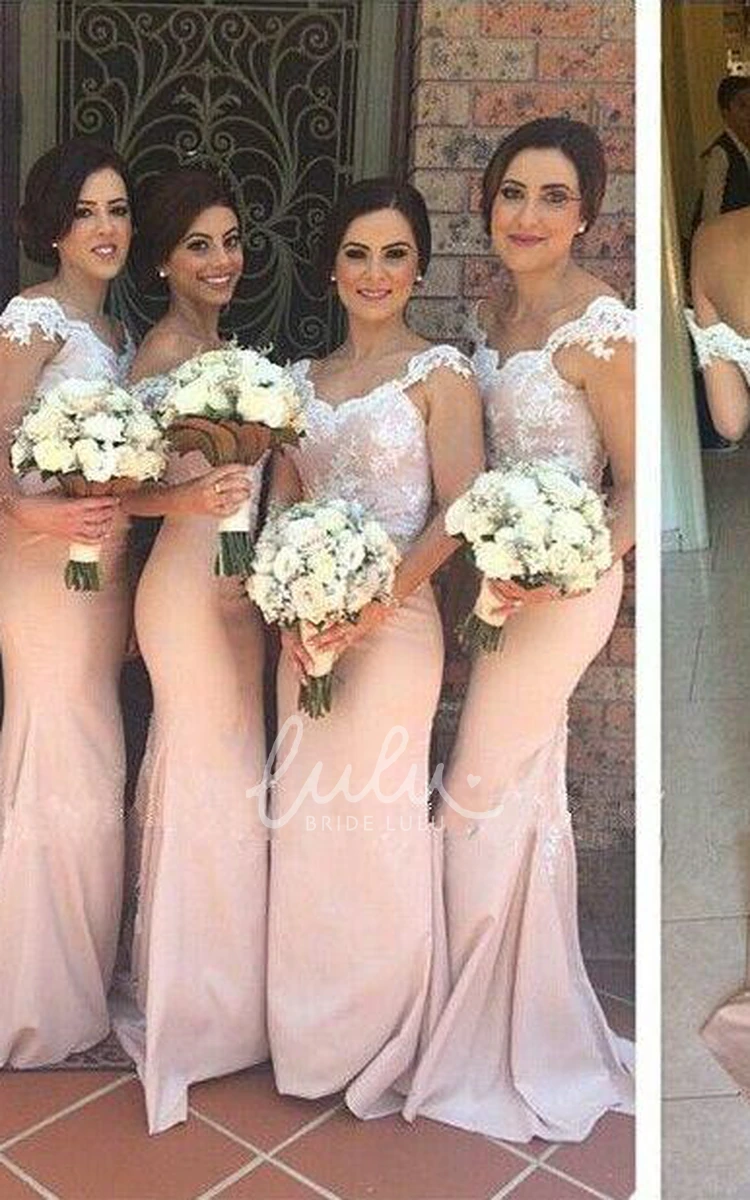 Elegant Mermaid Bridesmaid Dress Off-Shoulder Lace Appliques Floor-Length