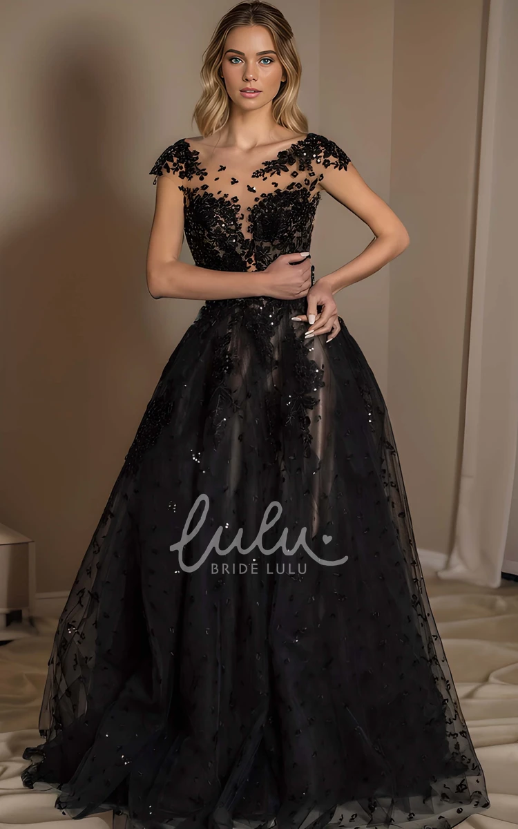 Gothic Black A-Line Boho Lace Wedding Dress Sexy Beach Elegant Evening Party Gown with Appliques