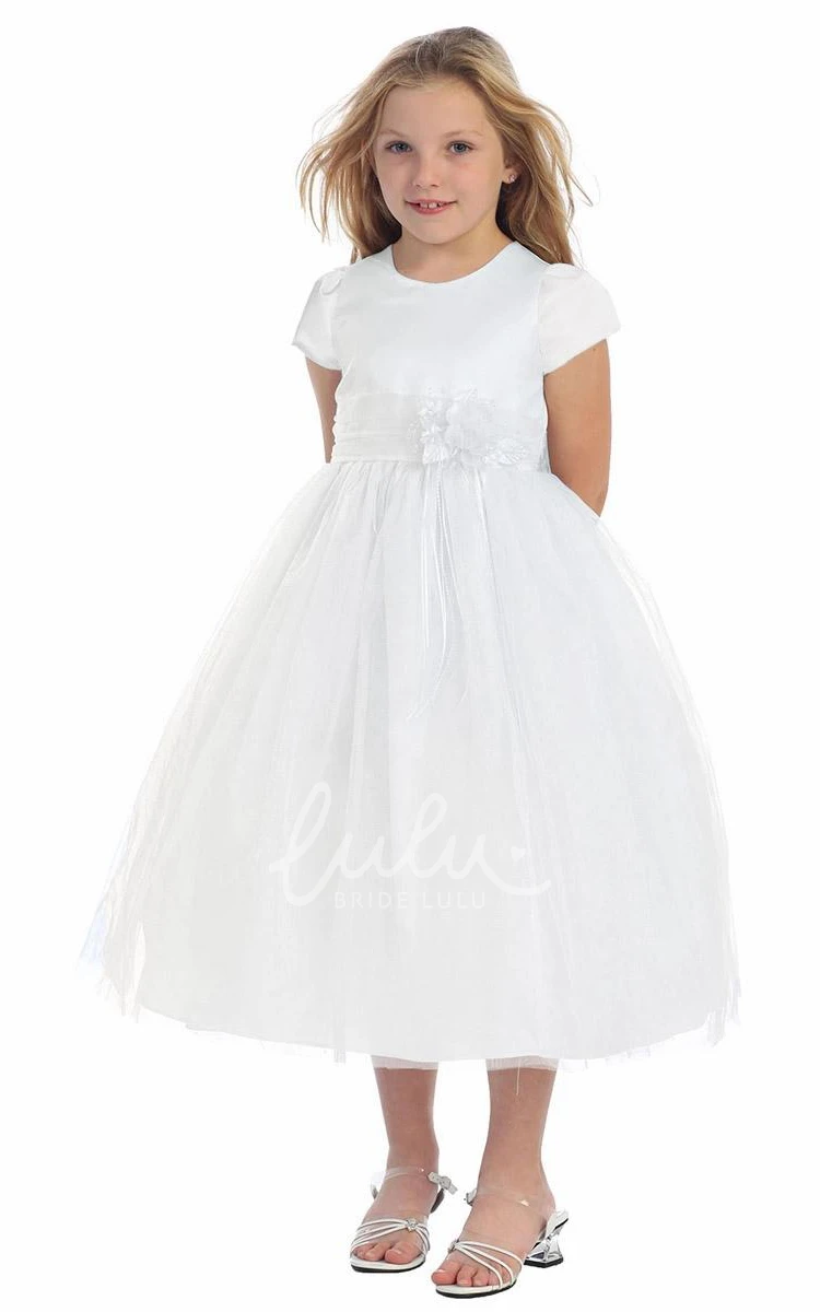 Tiered Tulle Satin Flower Girl Dress Short Bridesmaid Dress