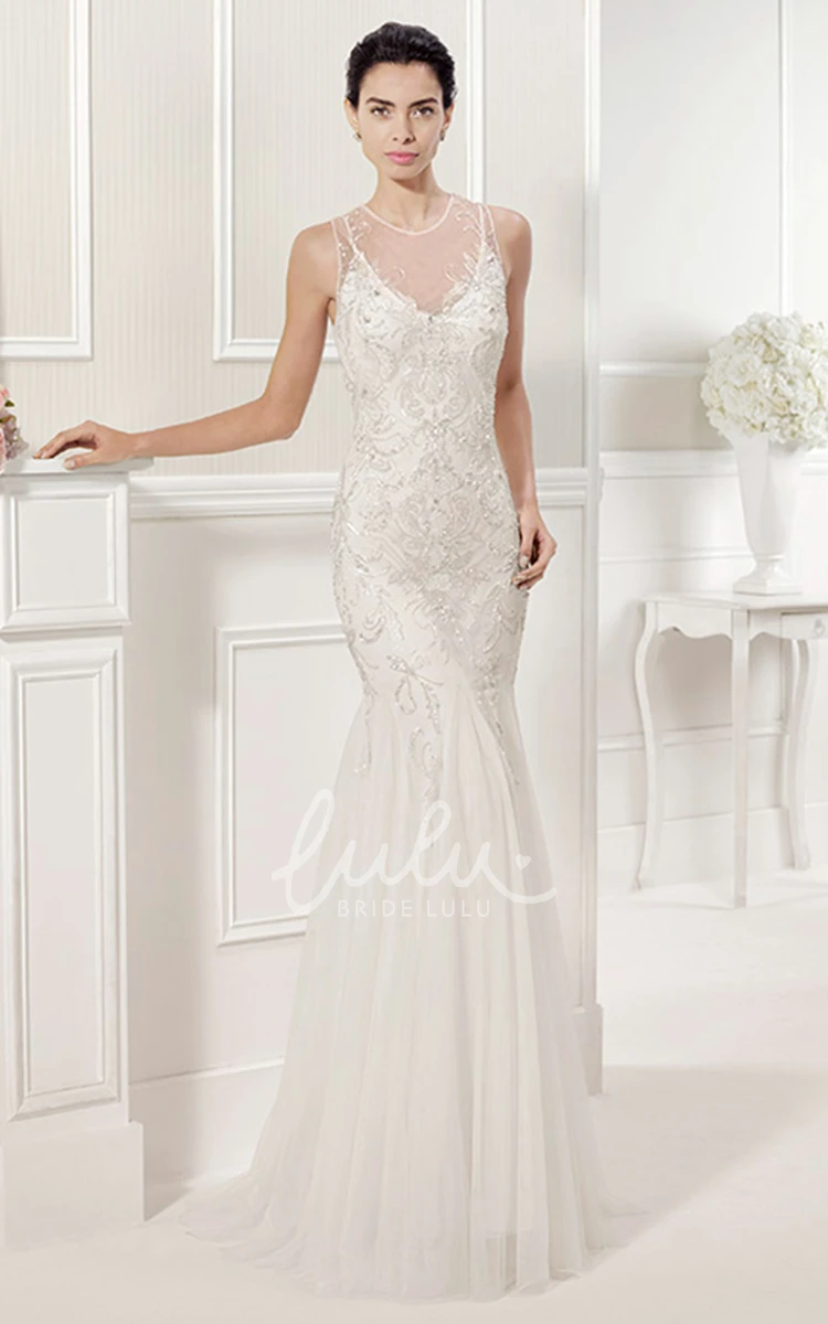 Tulle A-Line Wedding Dress with Jewel Neckline Embroidery and Crystals