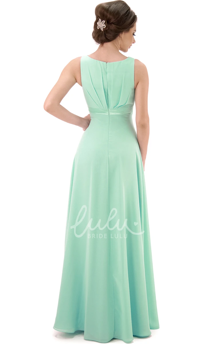 V-Neck Sleeveless Chiffon Bridesmaid Dress Flowy Bridesmaid Dress