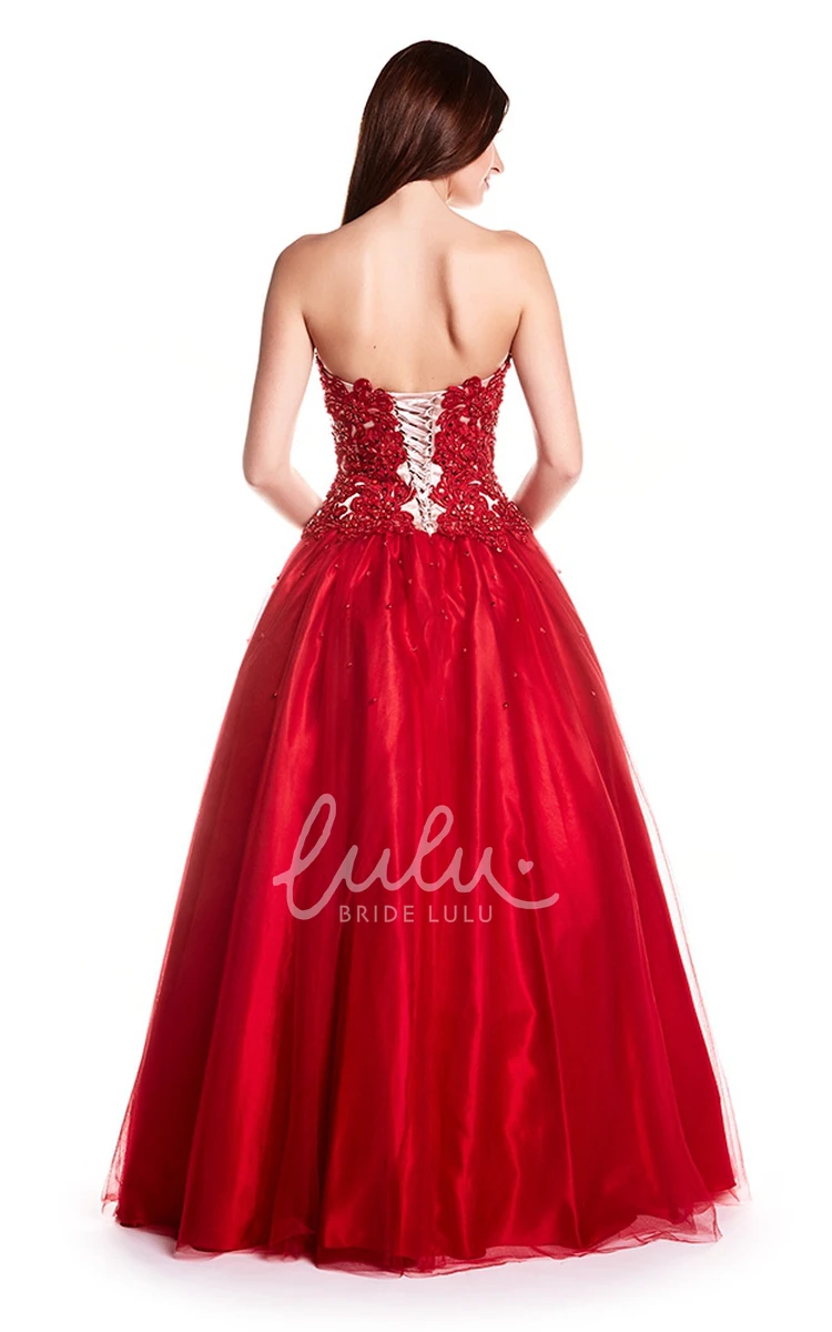 Sweetheart Appliqued Tulle Prom Dress with Corset Back A-Line Floor-Length