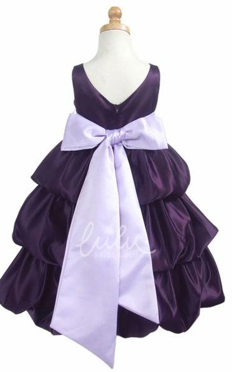 Sleeveless Satin Flower Girl Dress with Tiered Skirt