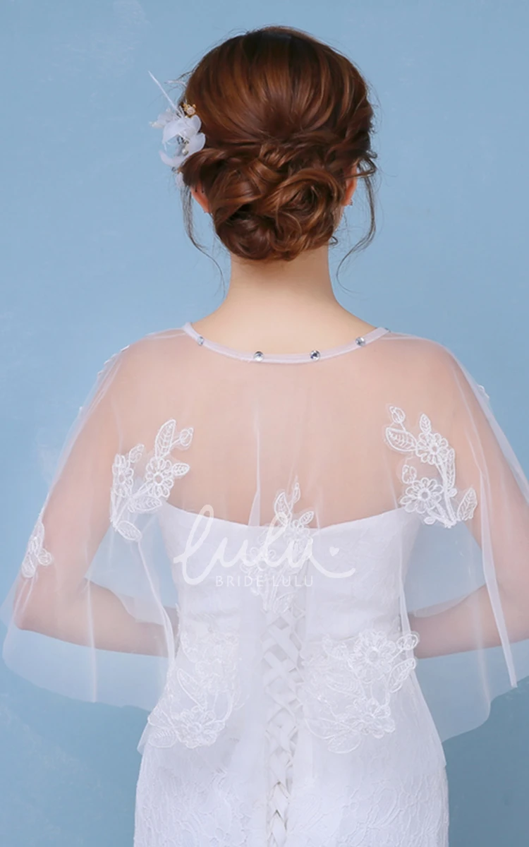 Lace Diamond Cape Round Neck Set Of White Shawl Wedding Dress New Unique Bridal Gown