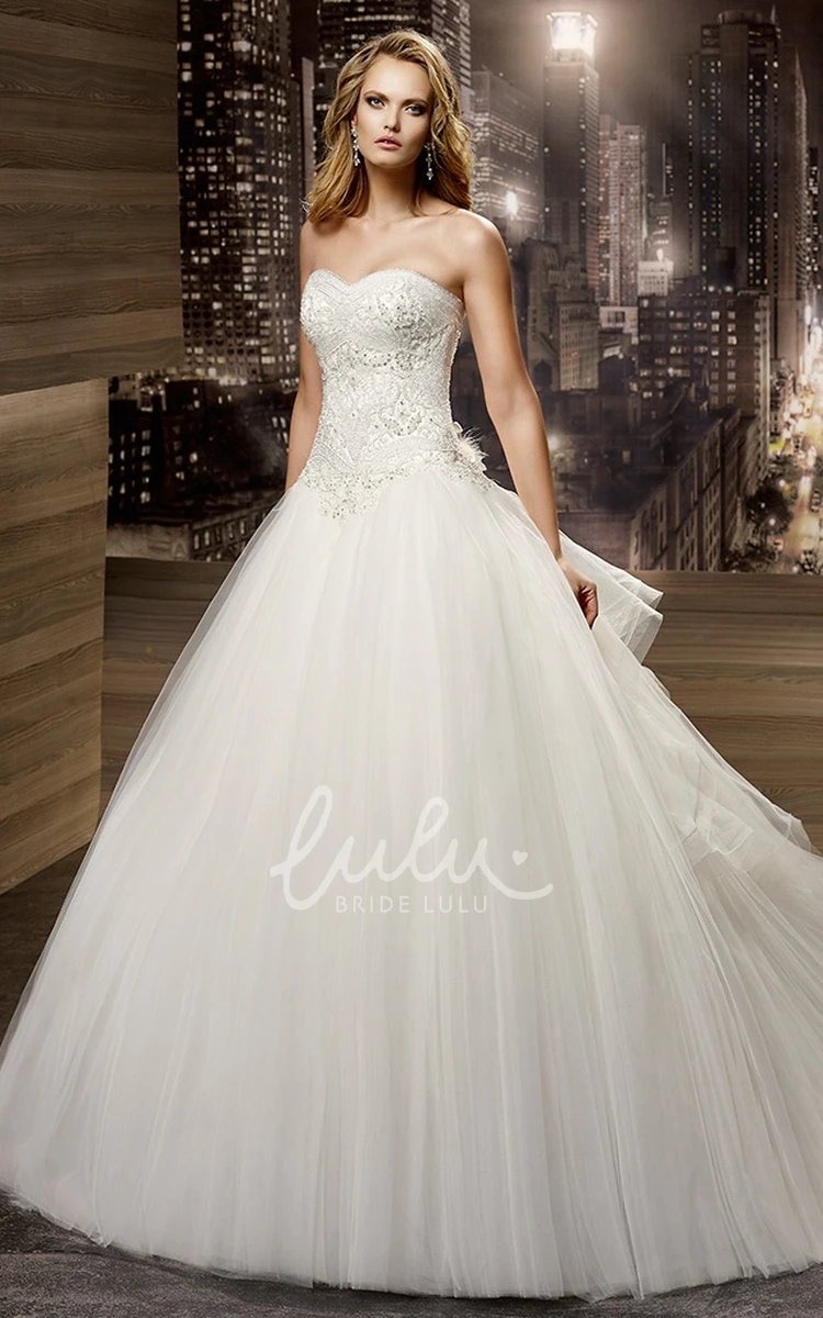 Beaded Bodice A-line Wedding Gown with Lace-Up Back Glamorous Bridal Dress