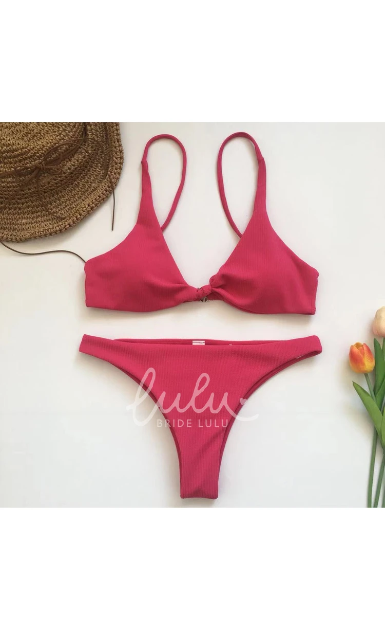 High-Cut Spaghetti Bikini Set with Plain Design for Women