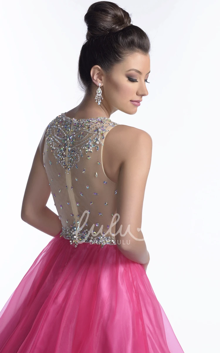 Tulle A-Line Sleeveless Prom Dress with Lace Bodice and Rhinestones Shining Prom Dress