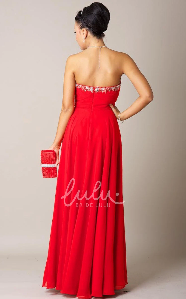 A-Line Sweetheart Chiffon Prom Dress with Draping and Beading Ruched Floor-Length Sleeveless