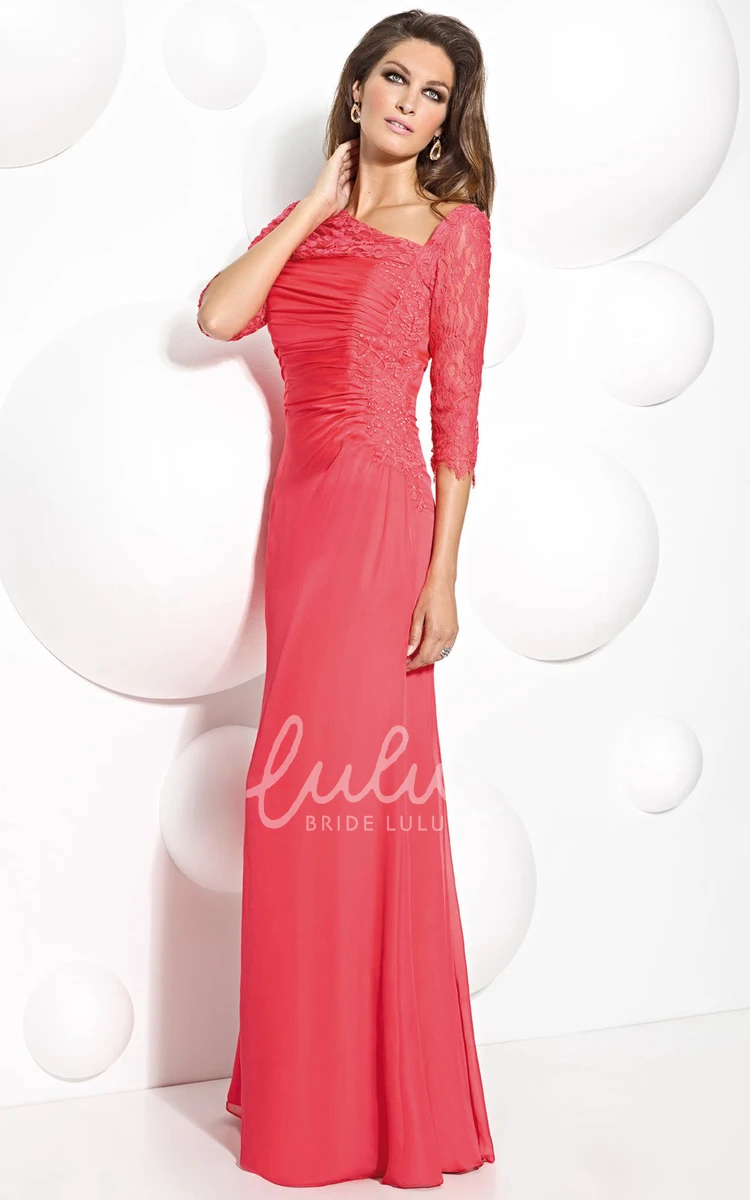 Floor-Length Mother Of The Bride Dress with Half Sleeves and Sweetheart Neckline in Appliqued Chiffon