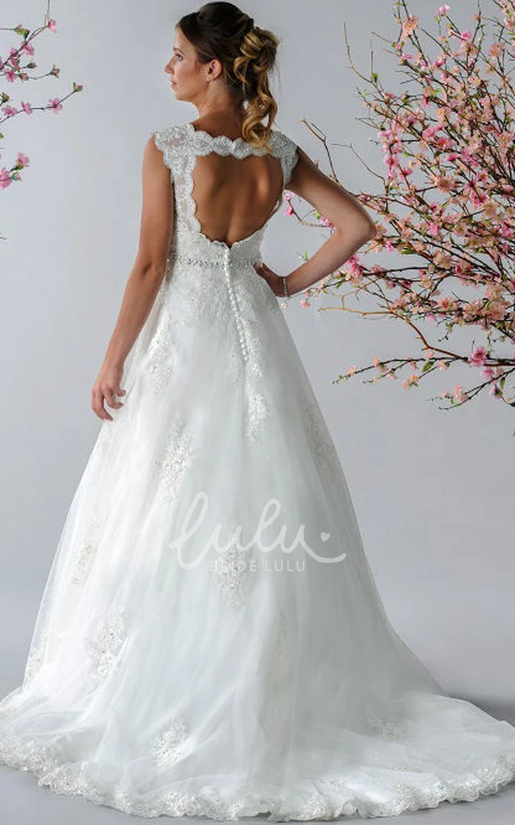 A-Line Tulle Bridal Gown with Beading Waist and Lace Wedding Dress