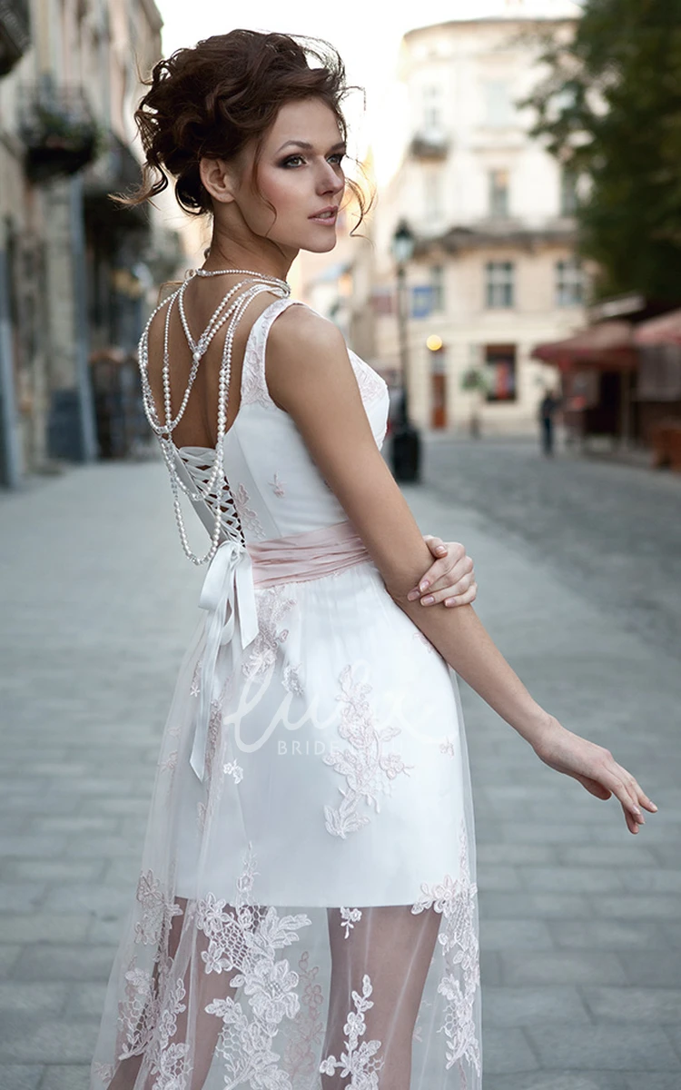 Square A-Line Prom Dress with Appliqued Lace and Satin Sleeveless and Floor-Length