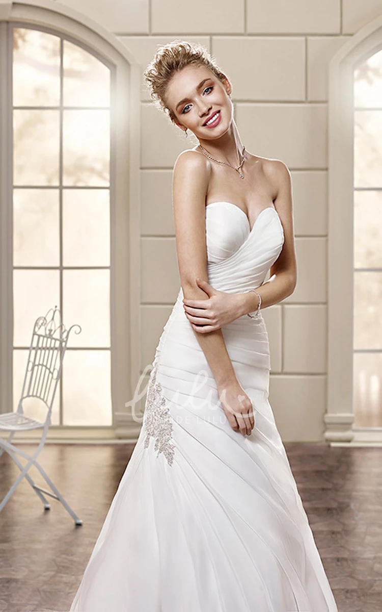 Beaded Sweetheart Satin Wedding Dress with Side Draping