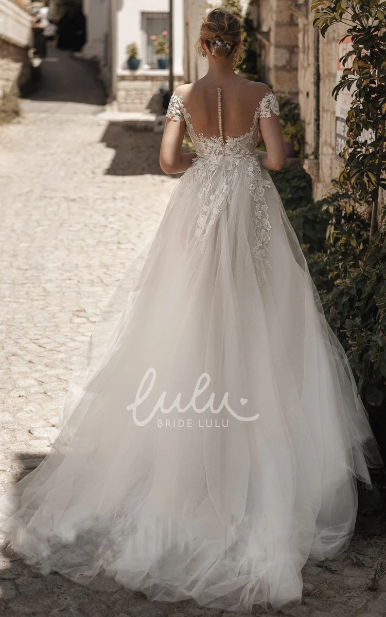 Off-the-Shoulder A-Line Lace Wedding Dress with Appliques Romantic & Unique