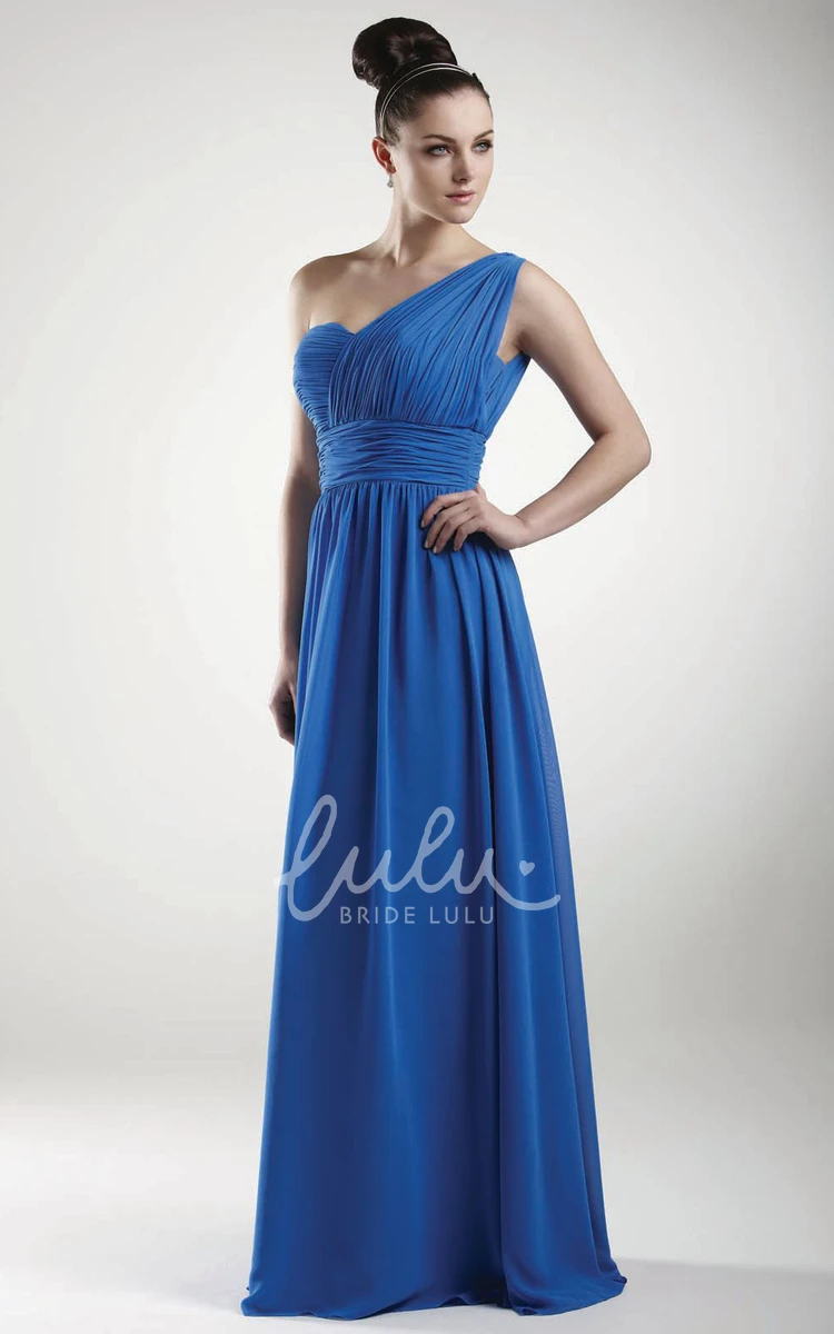 Ruched One-Shoulder Sleeveless Chiffon Bridesmaid Dress Flowy Bridesmaid Dress