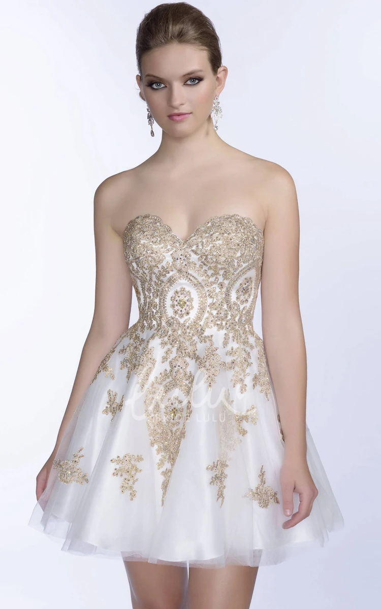 Sweetheart Metallic Prom Dress with Beaded Appliques and Mini A-Line Skirt Unique Prom Dress