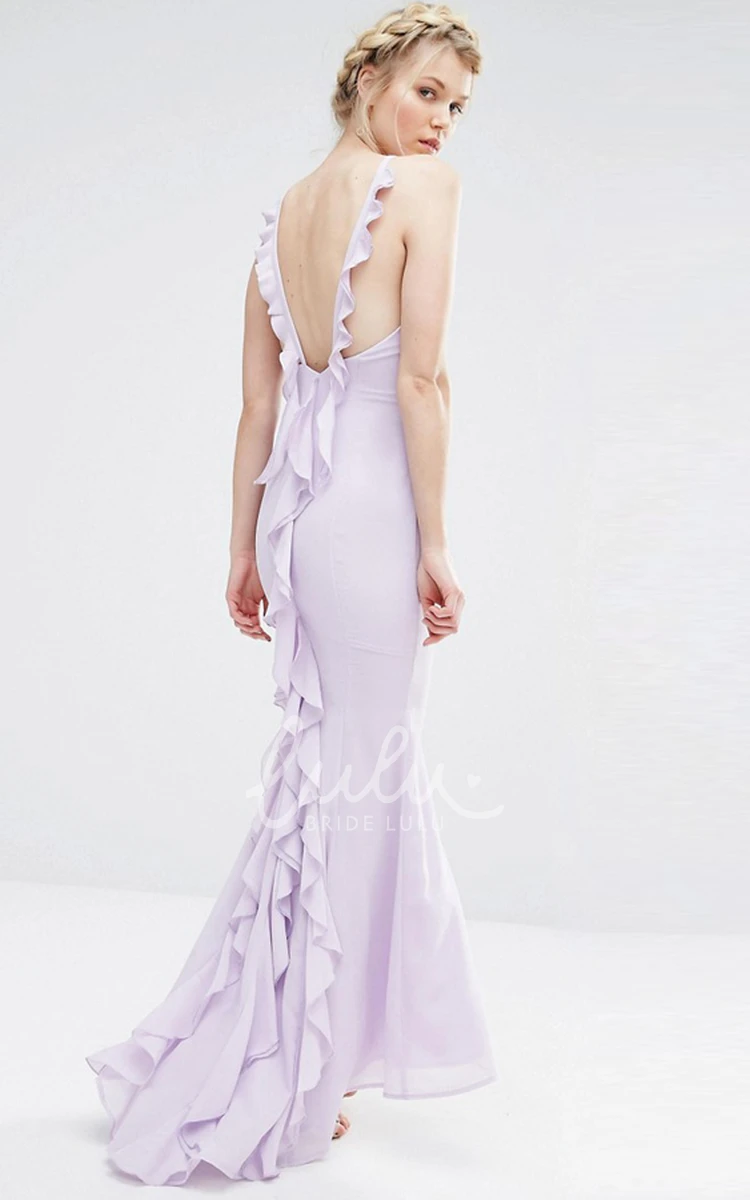 Cascading-Ruffled Chiffon Bridesmaid Dress Sheath Ankle-Length Sleeveless