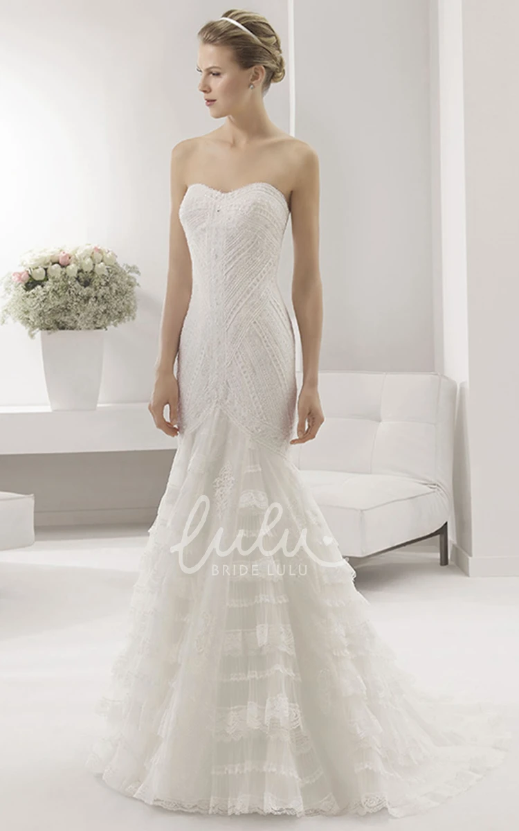 Layered Tulle Mermaid Wedding Dress with Sweetheart Neckline and Lace Accents