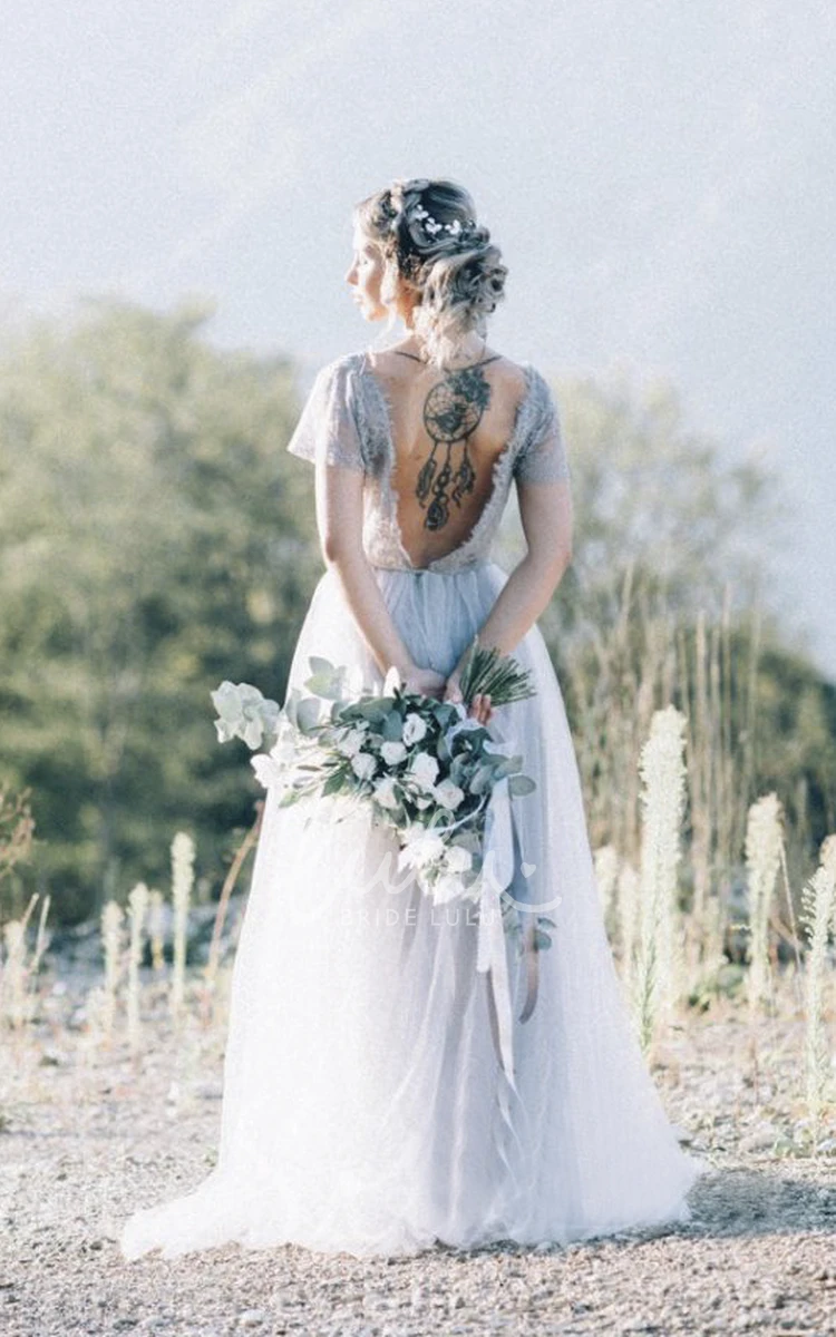 Open Back Bohemian Lace Appliqued Wedding Dress Simple and Elegant Bridal Gown