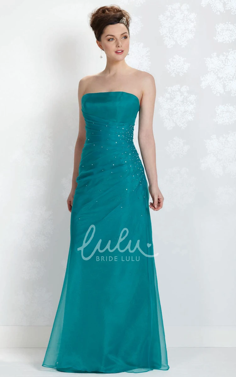 Strapless Tulle Bridesmaid Dress with Ruching Beading and Corset Back Long