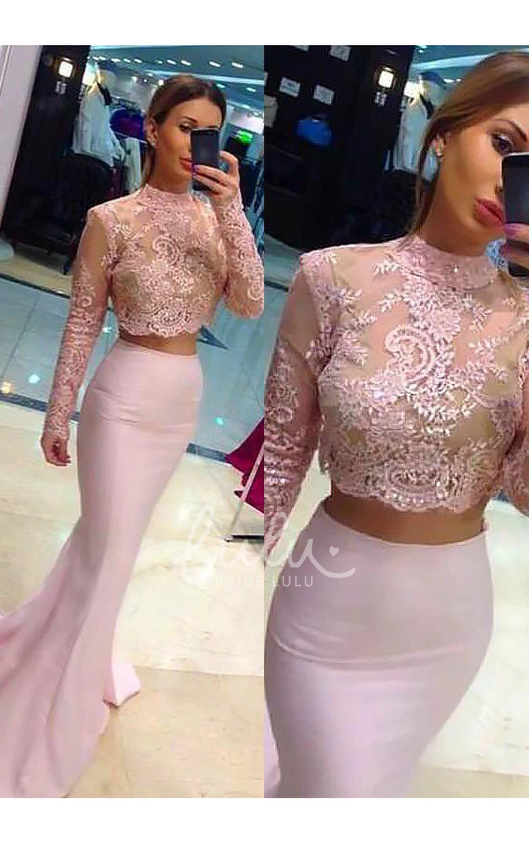 Two-Piece Satin Lace Mermaid Dress with Long Sleeves