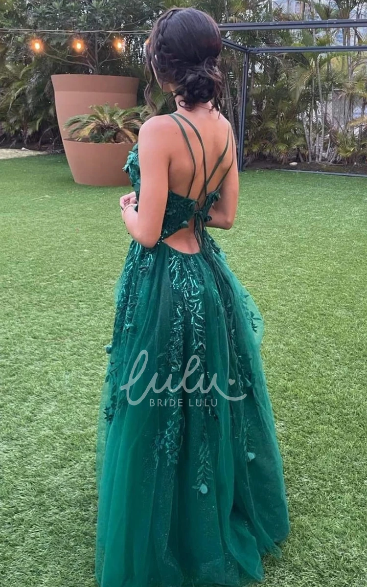 Tulle V-neck Prom Dress with Appliques and Split Front Modern & Glamorous