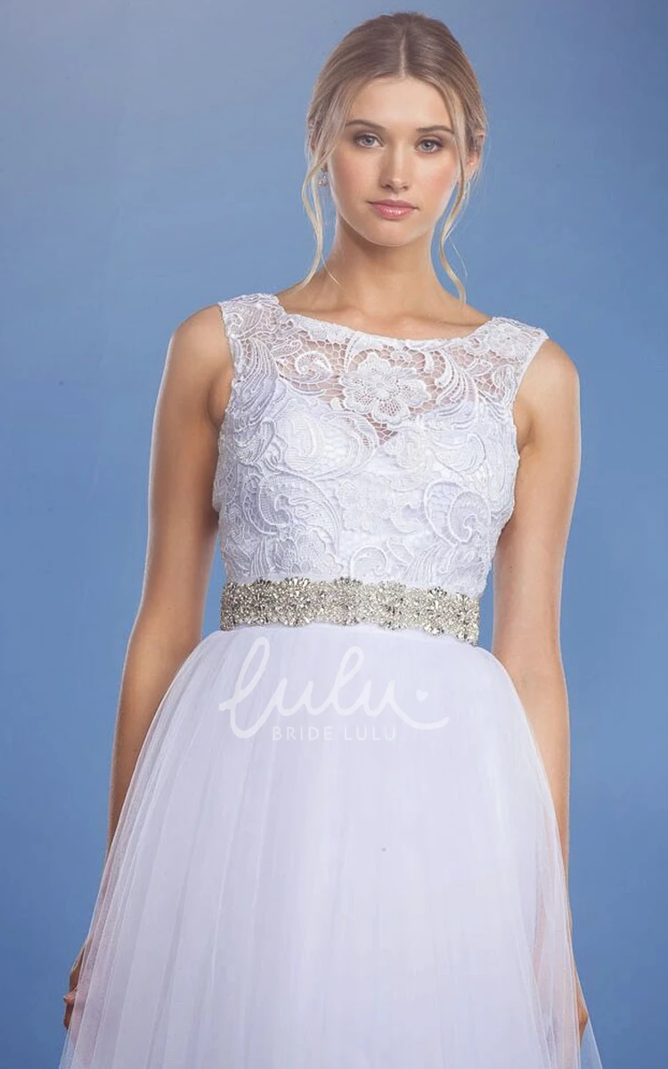 Tulle&Lace Bateau Wedding Dress with Keyhole Back A-Line Floor-Length Bridal Gown