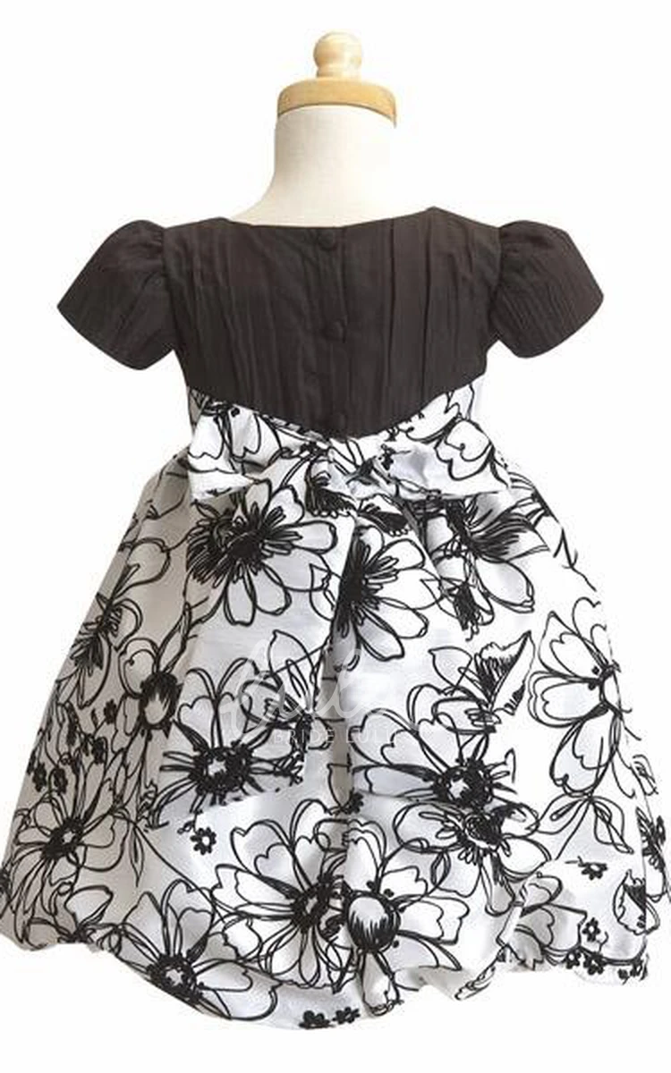 Tiered Taffeta Cap-Sleeve Flower Girl Dress in Tea-Length