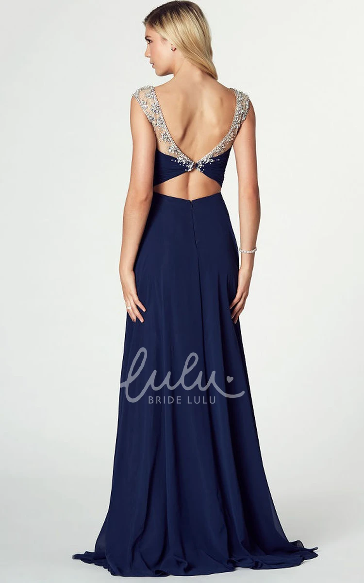 Beaded Sleeveless Chiffon Bateau Neck Prom Dress Classy Evening Dress