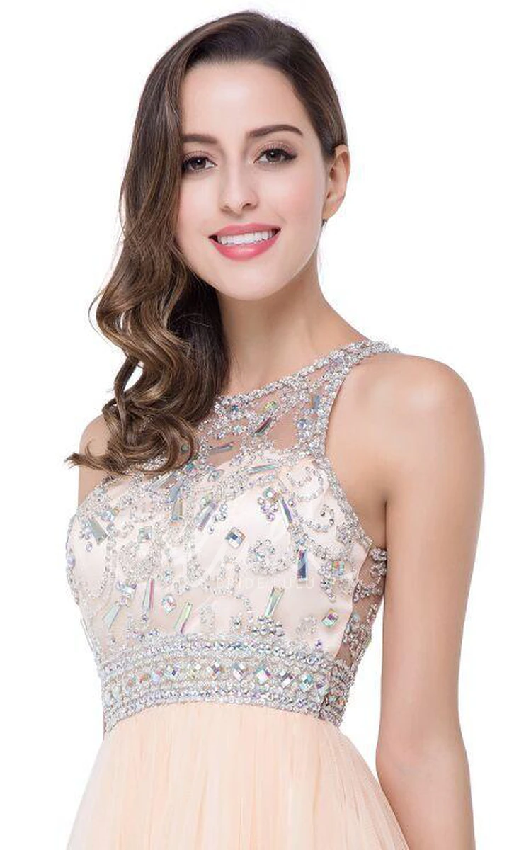 Elegant Crystal Beadings Chiffon Prom Dress Short Women's Formal Gown