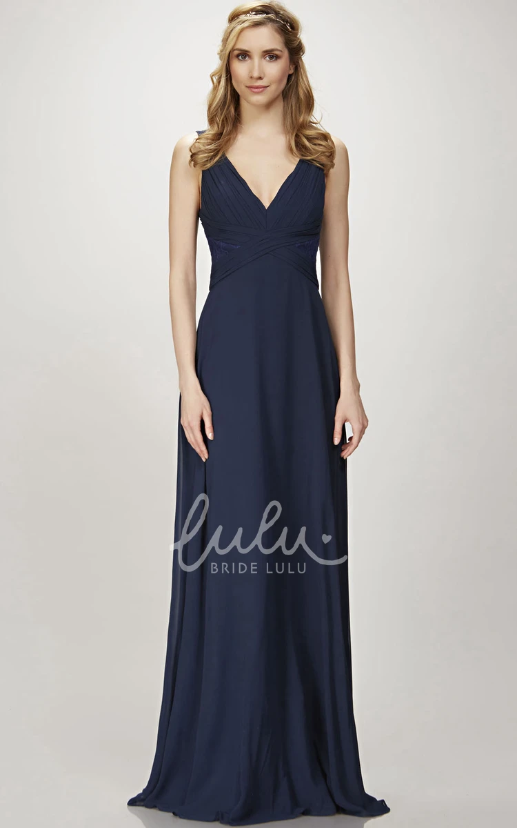 Chiffon V-Neck Bridesmaid Dress with Low-V Back and Floor-Length