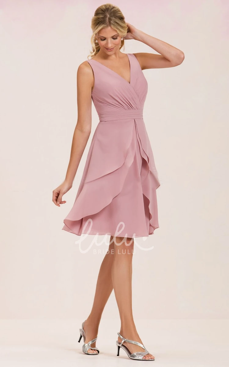 Knee-Length Sleeveless Chiffon Bridesmaid Dress with Ruffles Elegant 2024 Bridesmaid Dress