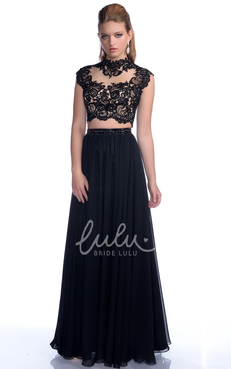 A-Line Pleated Chiffon Formal Dress with Cap Sleeves