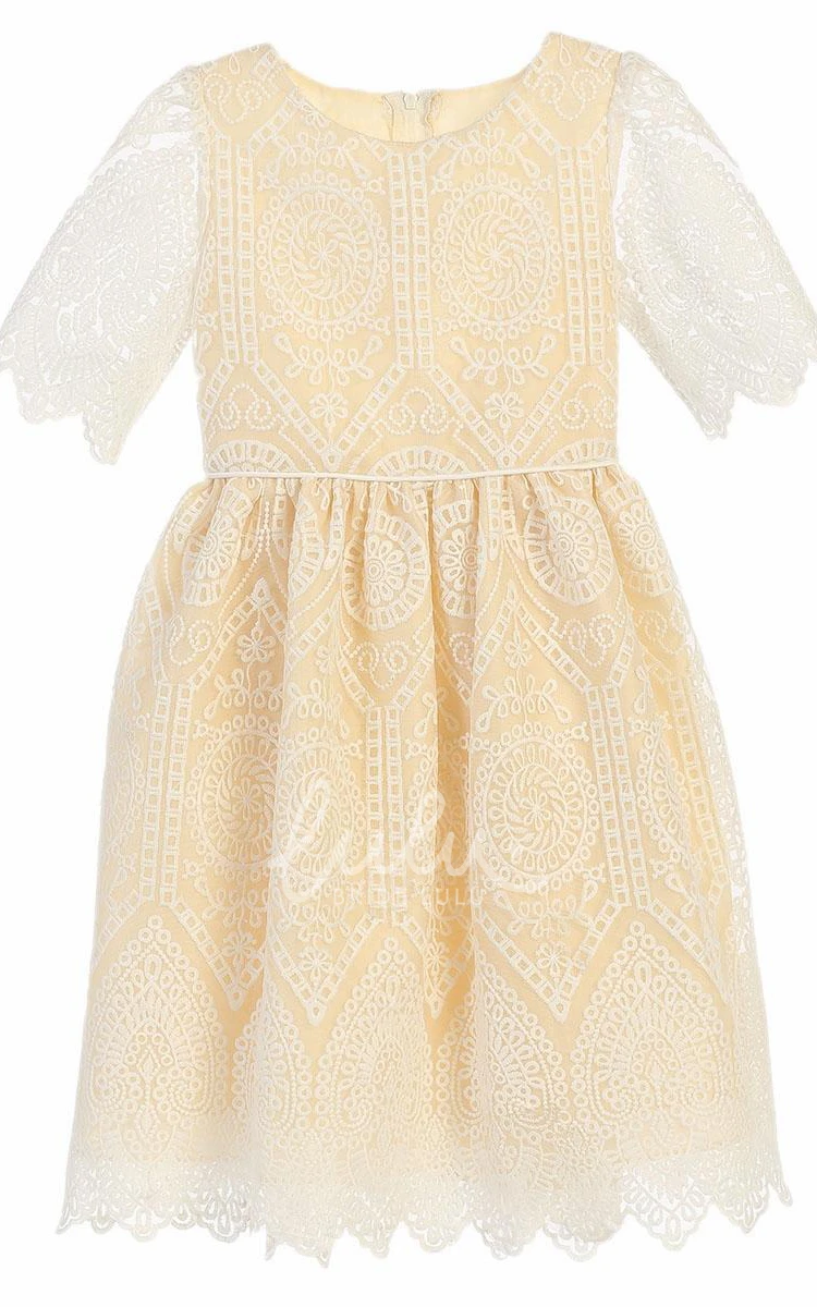 Cathedral Train Lace Tea-Length Flower Girl Dress