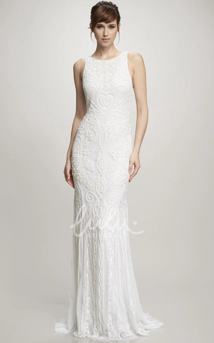 Scoop Floor-Length Lace Wedding Dress with V-Back Modern Bridal Gown