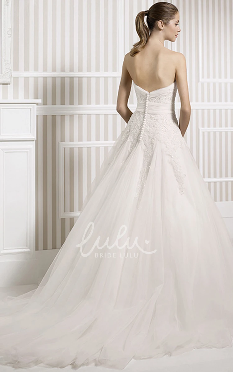 Jeweled Tulle A-Line Wedding Dress with Appliques and V-Back Glamorous Bridal Gown