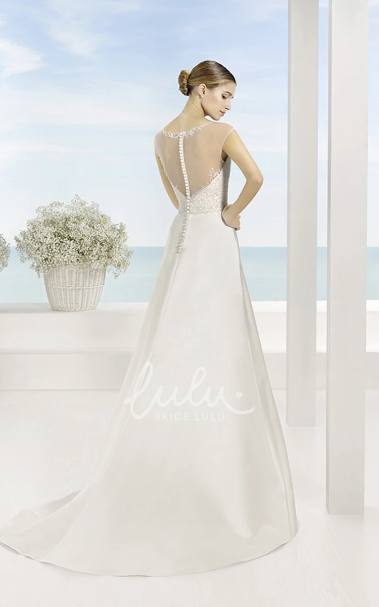 A-Line Satin Wedding Dress with Embroidery and Short Sleeves