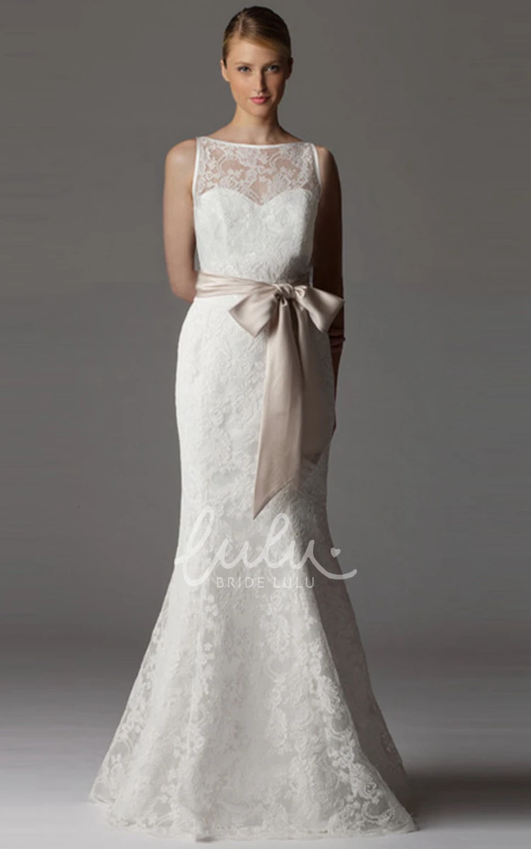 Lace Sheath Wedding Dress with Bateau Neck and Bow Detail