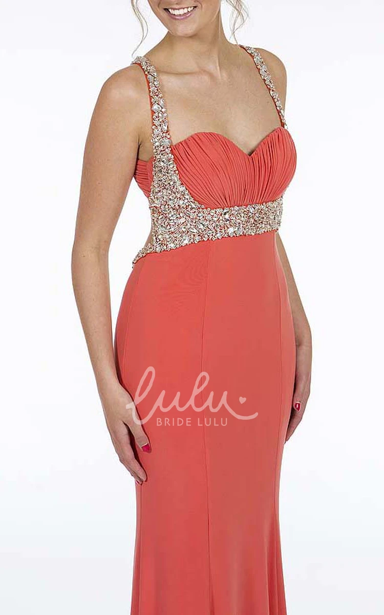 Beaded Sleeveless Jersey Prom Dress Sheath Floor-Length Straps