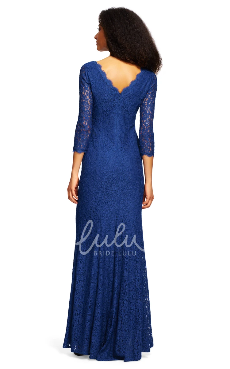 Bateau Neck Sheath Bridesmaid Dress with 3/4 Sleeves and Low-V Back