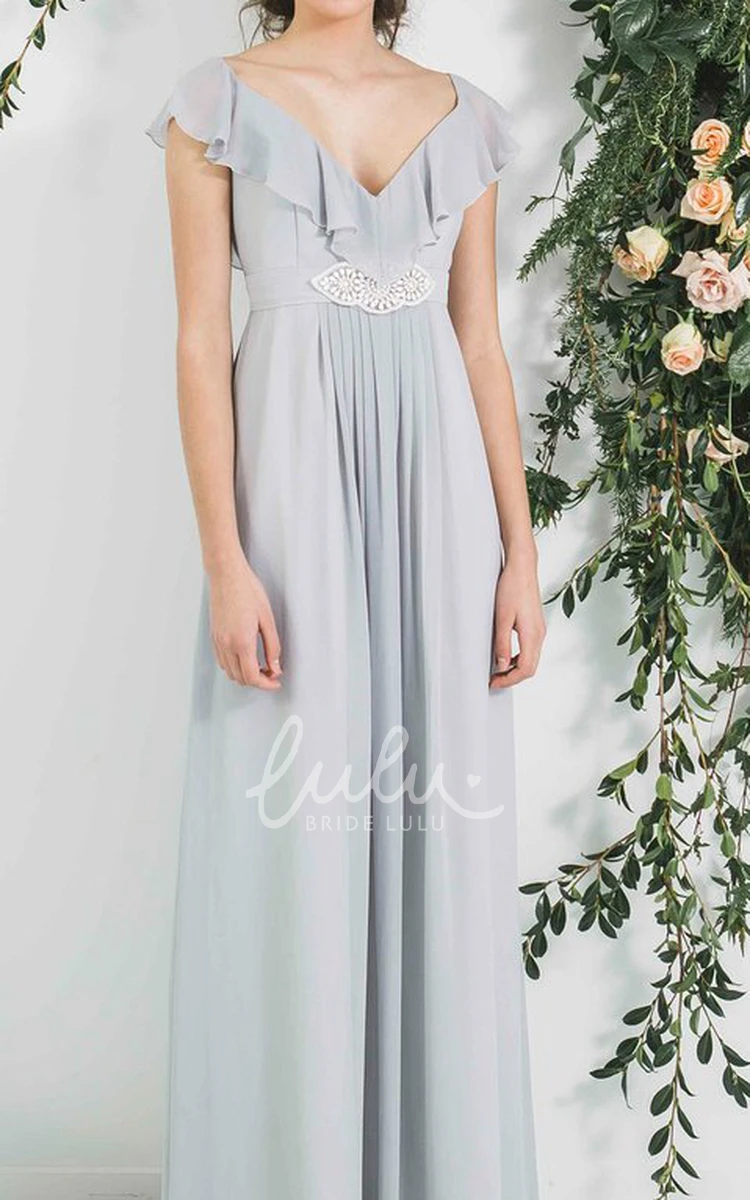 Chiffon Bridesmaid Dress with Poet Sleeve and Waist Jewellery