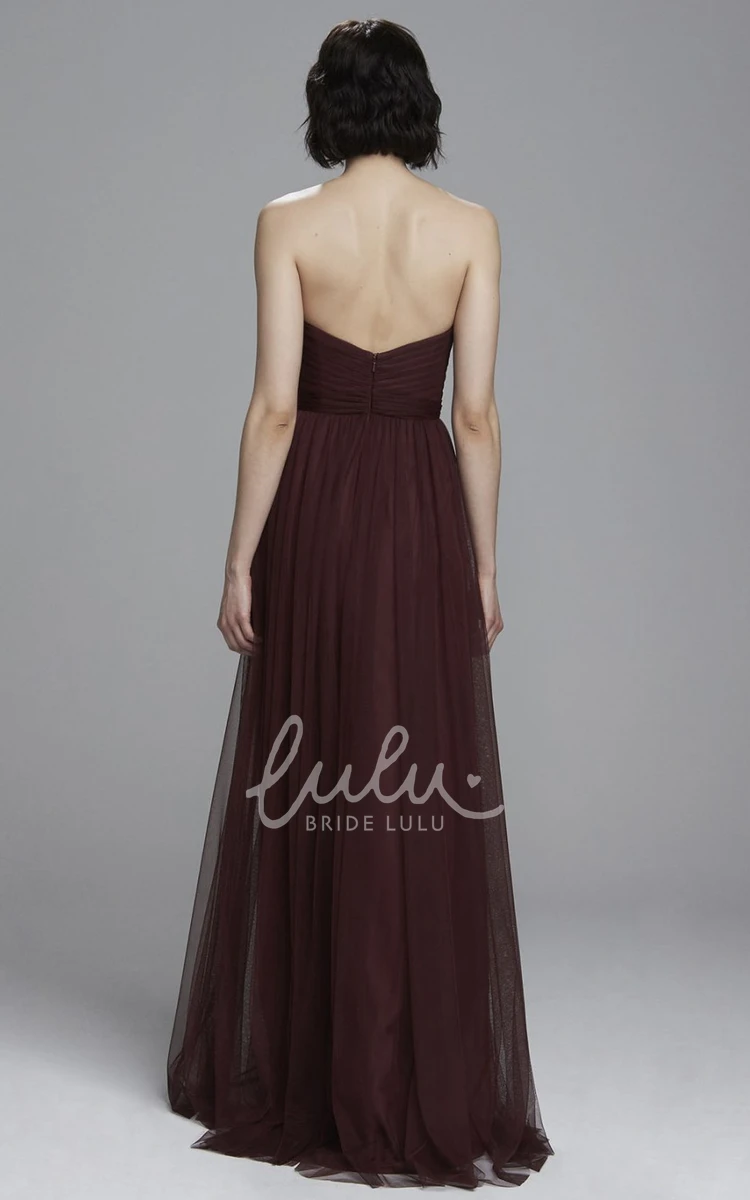 Strapless Ruched Tulle Bridesmaid Dress Floor-Length Sleeveless Sheath