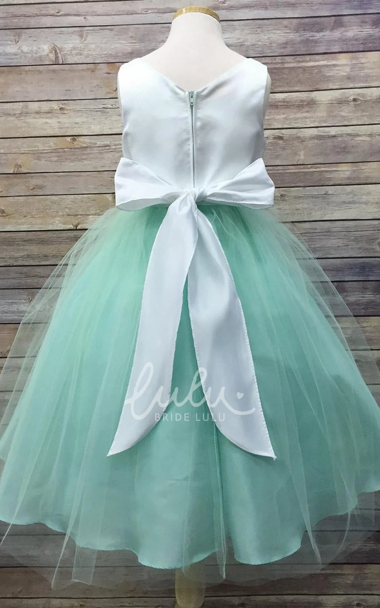 Beaded Tulle and Satin V-Neck Flower Girl Dress Elegant Dress