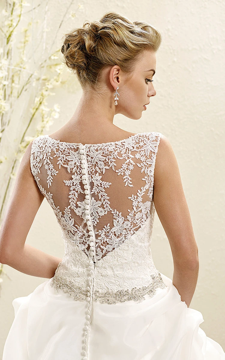 Lace and Organza Pick-Up Wedding Dress with Appliques A-Line Style