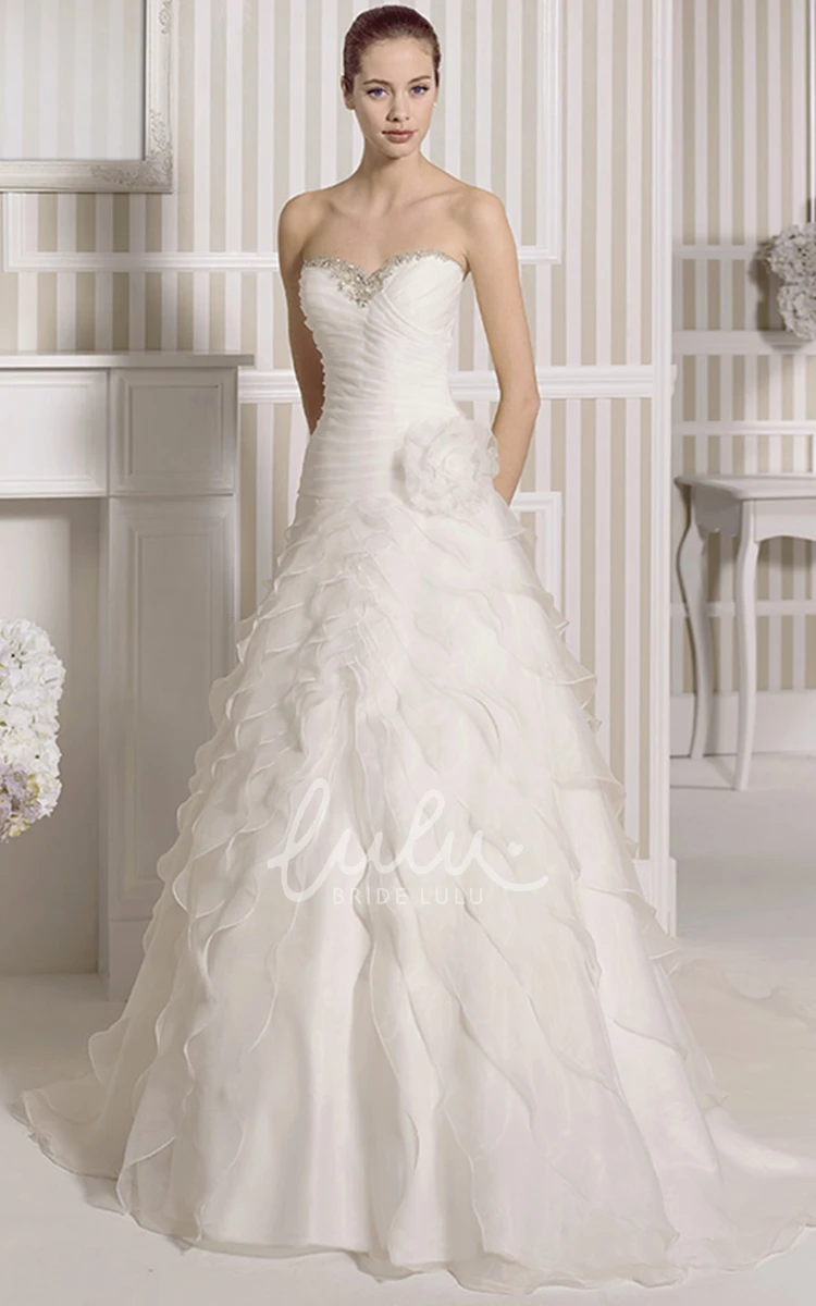 Tiered Organza Wedding Dress with Beading and Flower A-Line