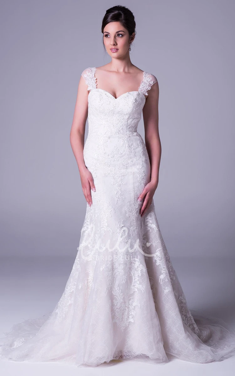 Long Cap-Sleeve Lace A-Line Wedding Dress