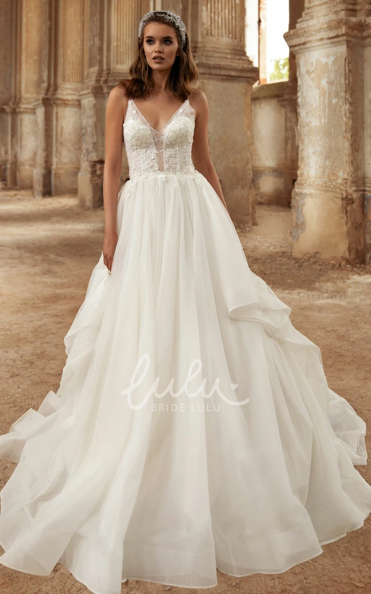 Ethereal Sleeveless Lace Wedding Dress with Floor-length Ball Gown and Backless Design