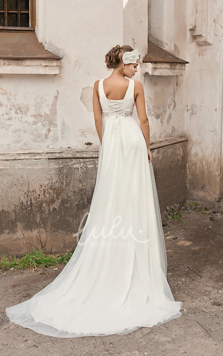 A-Line Chiffon Wedding Dress with V-Neck and Beading