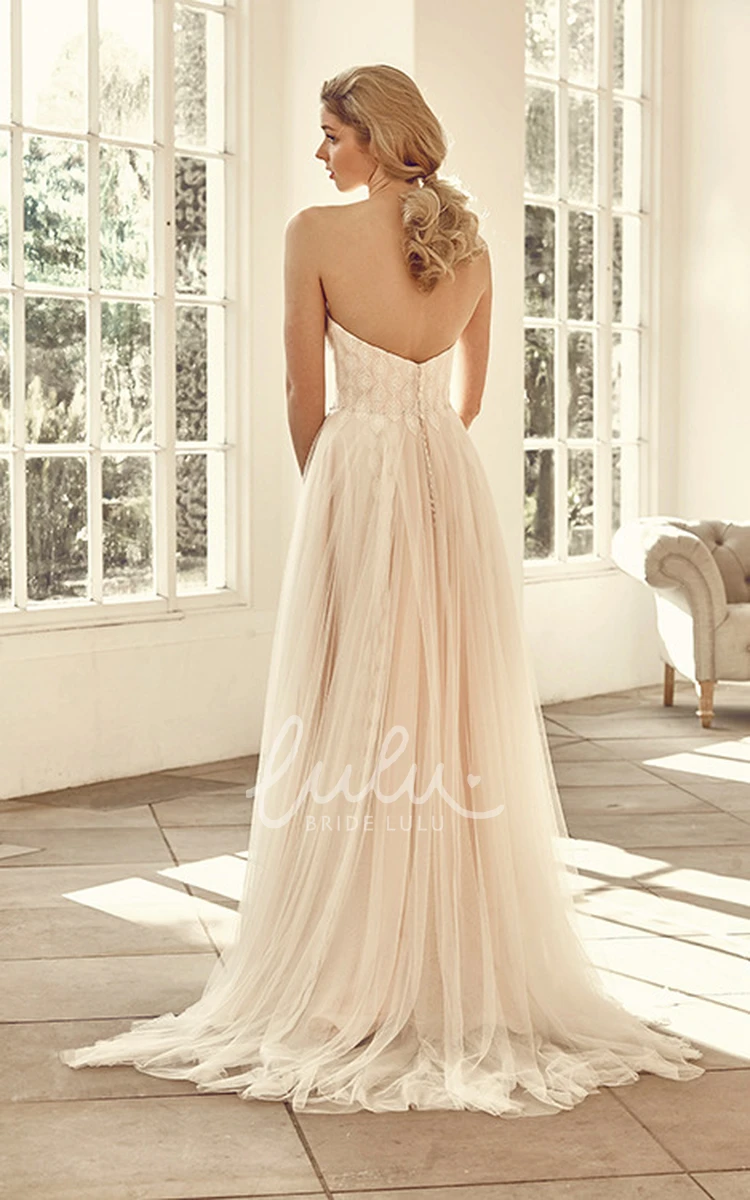 Long Beaded Tulle Wedding Dress with Sweetheart Neckline and V-Back Glamorous Bridal Gown